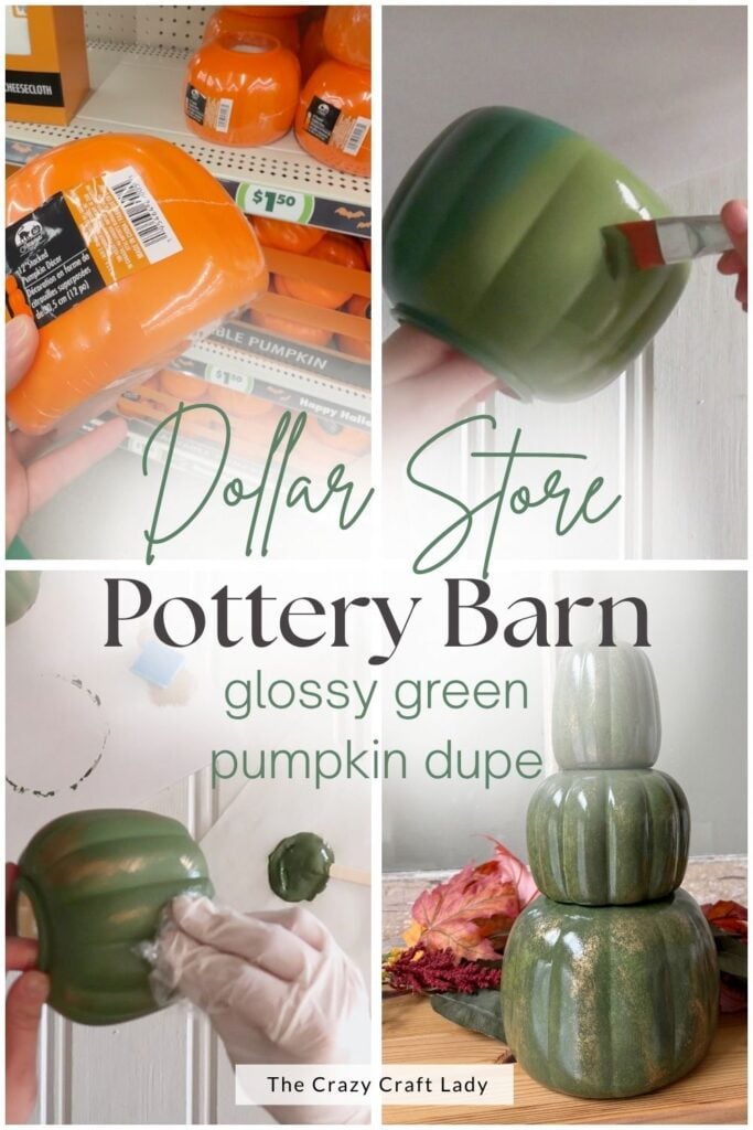 Dollar Store Pottery Barn Glossy Green Pumpkin Dupe