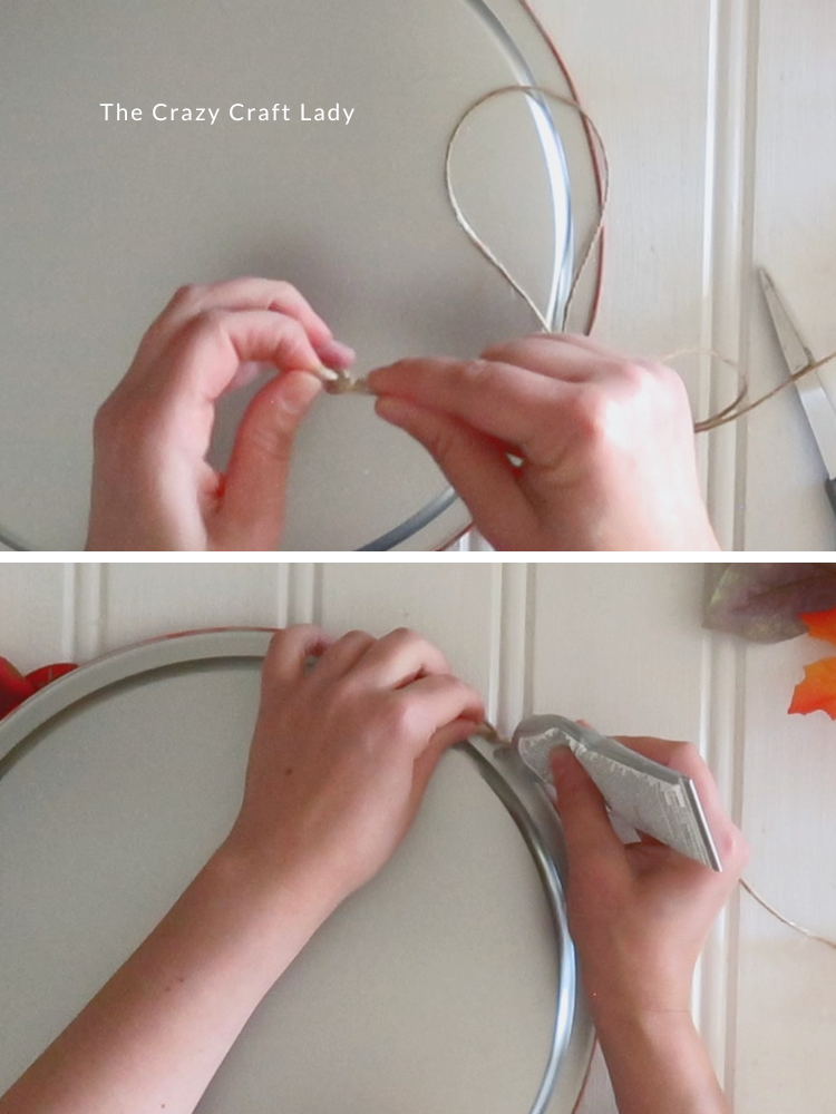 E6000 glue twine hanger to back of pizza pan