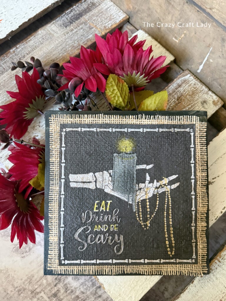 Eat Drink and Be Scary burlap decoupage Halloween sign
