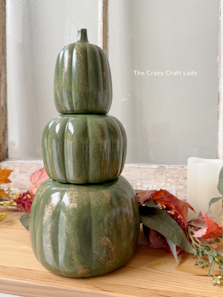 Glossy Green and Gold Texture Pumpkin Stack Craft