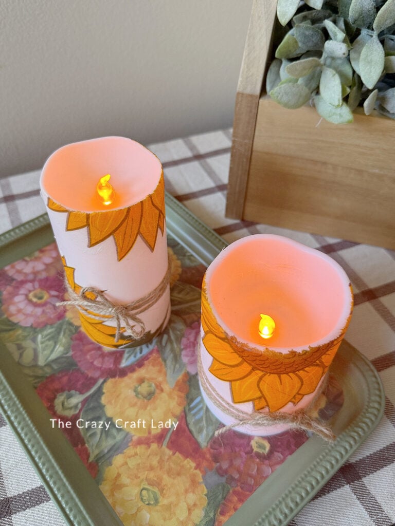 Sunflower Napkin Decoupage Candle Craft
