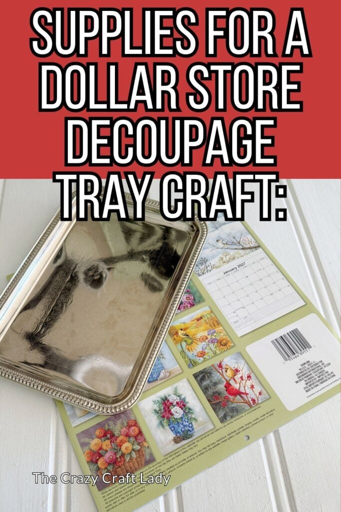 Supplies for a Dollar Store Decoupage Tray Craft