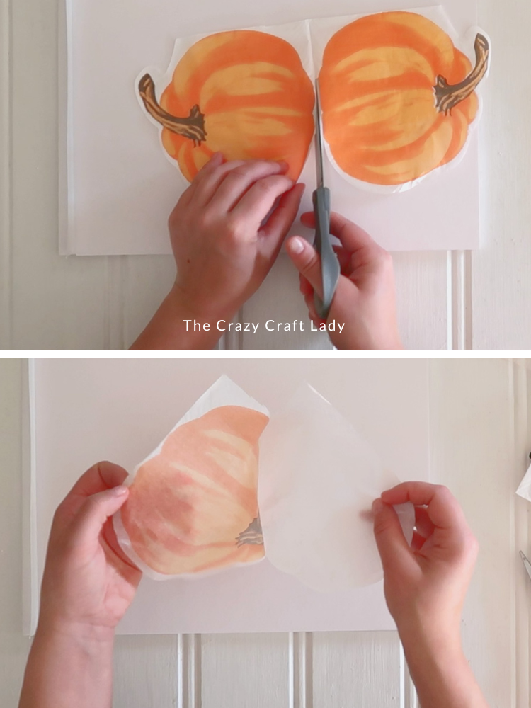 cut apart pumpkin napkin and separate layers