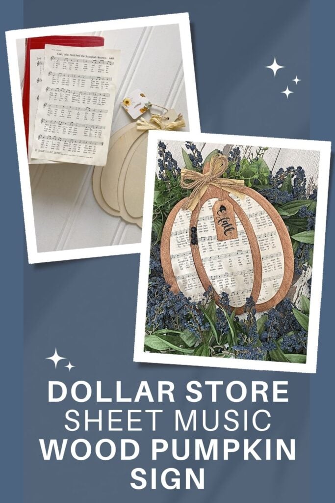 dollar store sheet music wood pumpkin sign