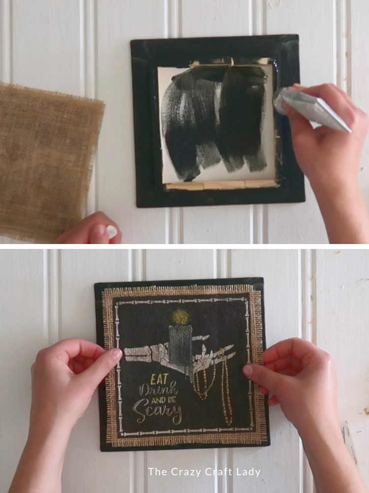 glue burlap panel to canvas panel