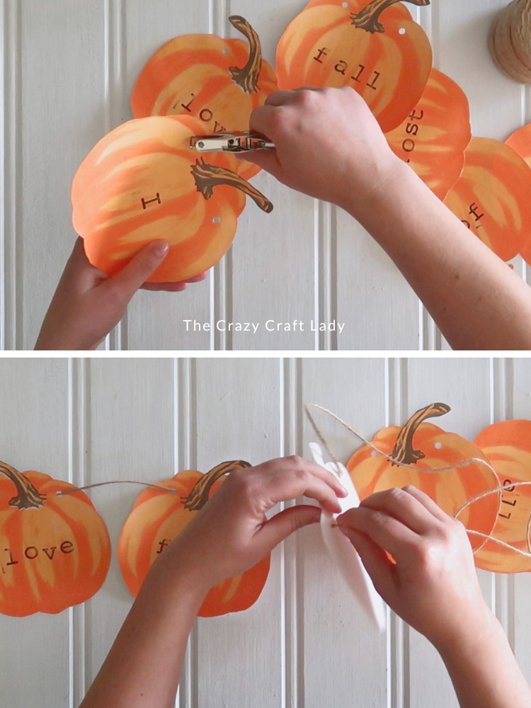 hole punch paper pumpkins and string up with twine