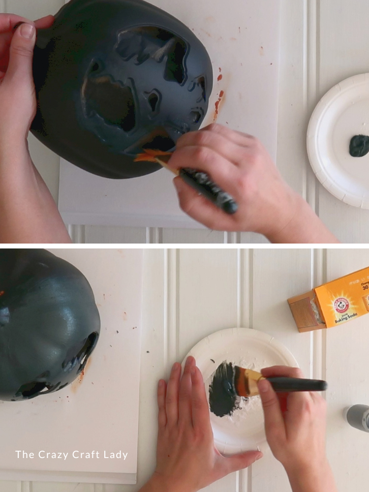 mix black paint with baking soda and brush onto black jack o lantern