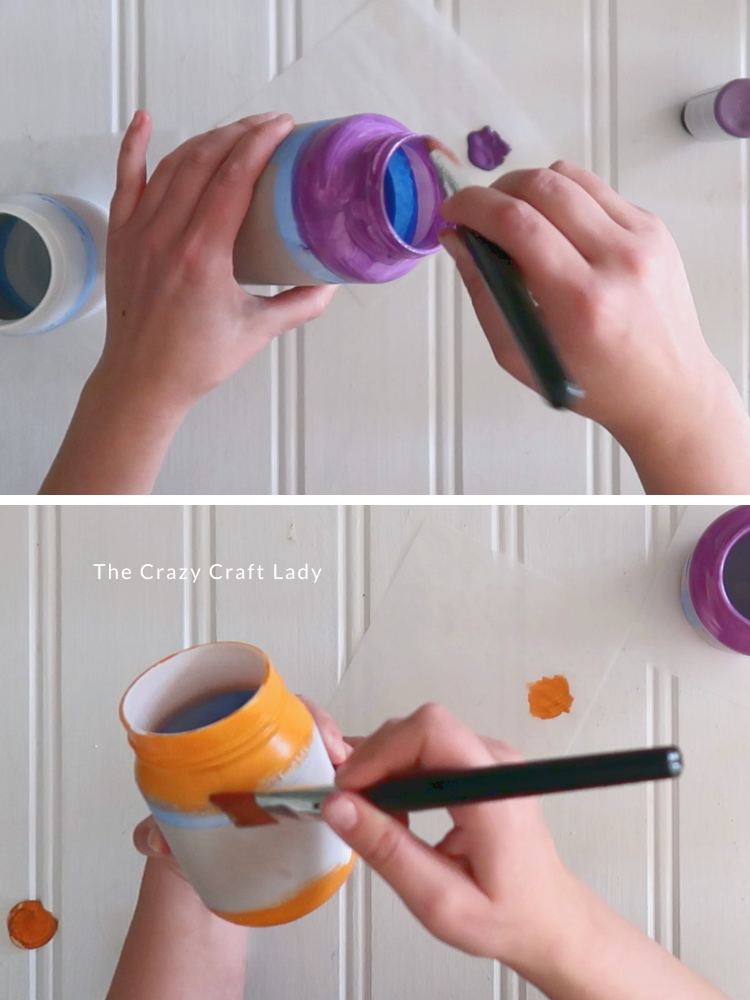 paint glass jars purple and orange