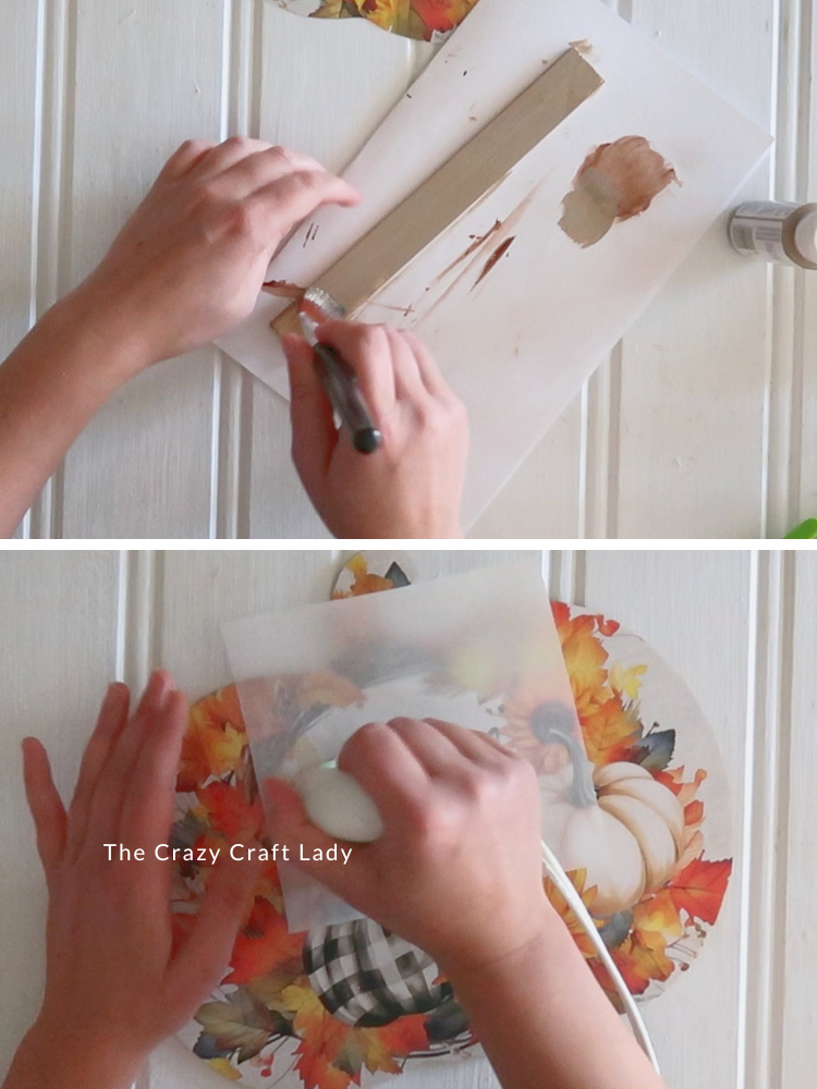 paint the wood stick and heat press calendar page to wood pumpkin