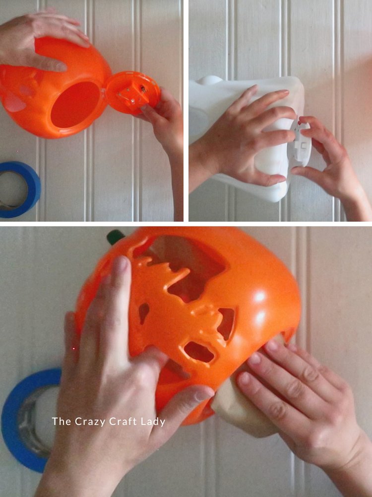 prep the plastic jack o lanterns to be spray painted