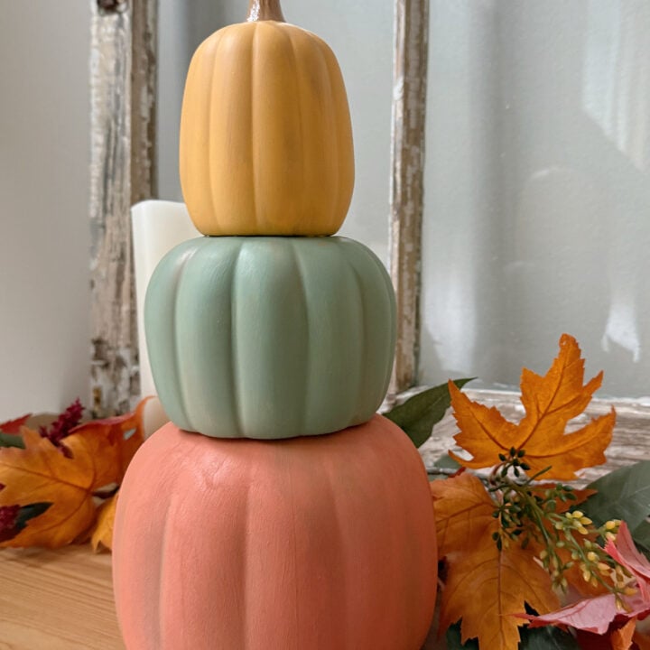 pumpkin stack craft in distressed yellow green and orange