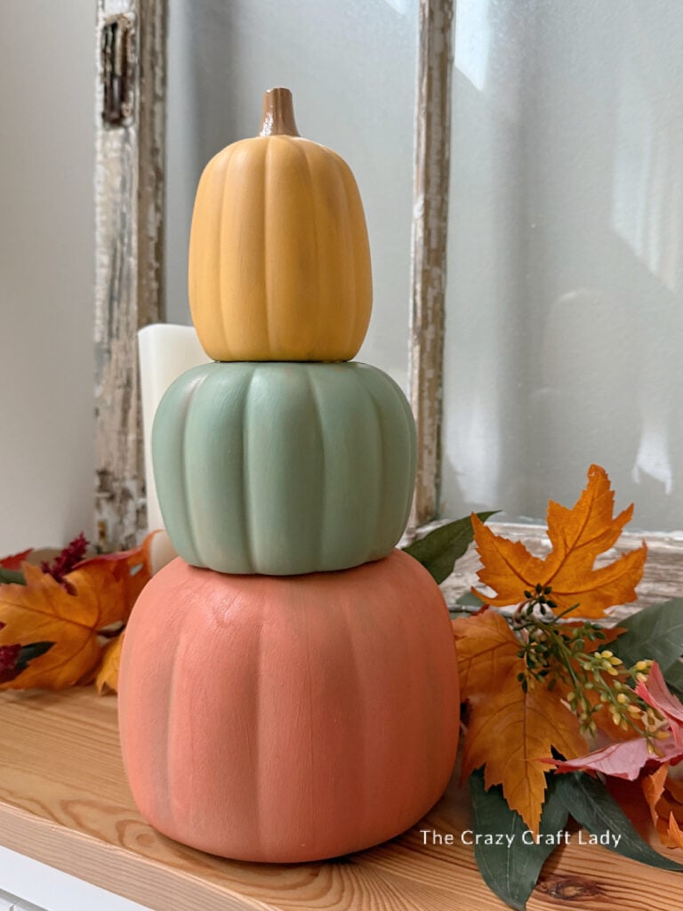 pumpkin stack craft in distressed yellow green and orange