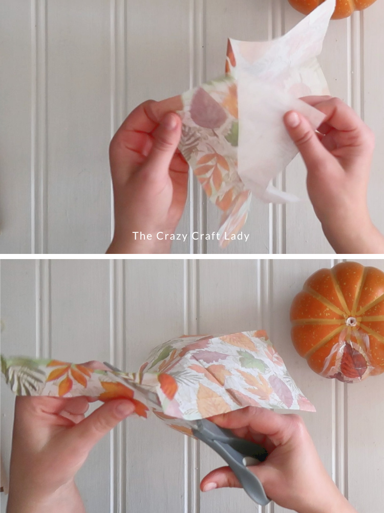 separate napkin layers and cut out individual leaves