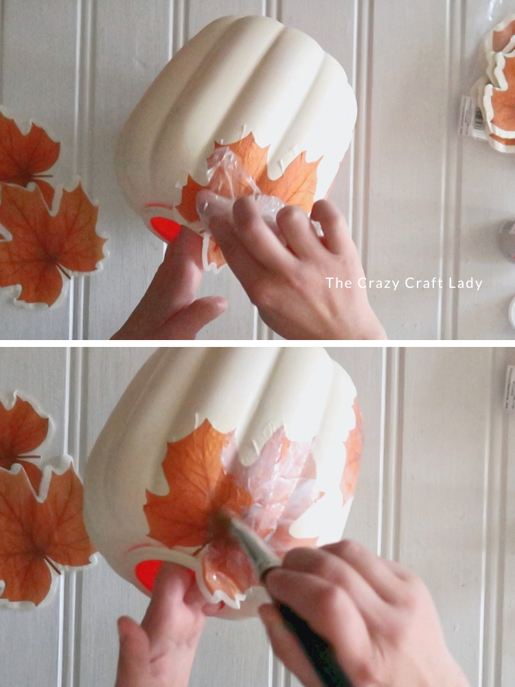 smooth leaf napkin down with plastic wrap and seal with a coat of Mod Podge