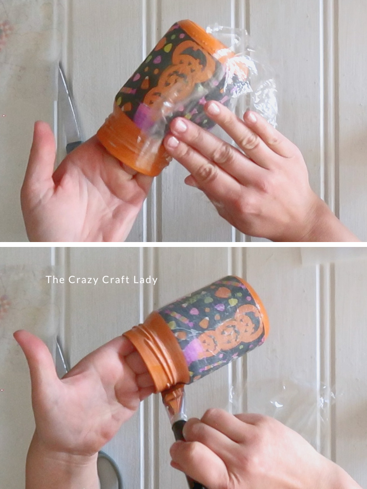 smooth napkin over glass jar and seal with Mod Podge