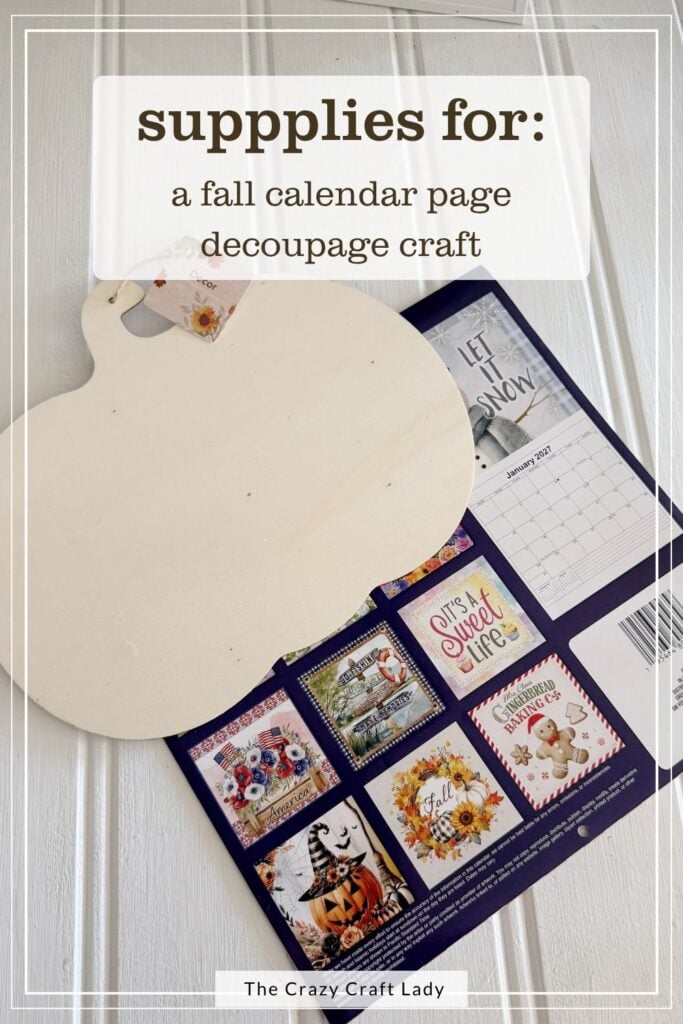 supplies for a fall calendar page decoupage craft