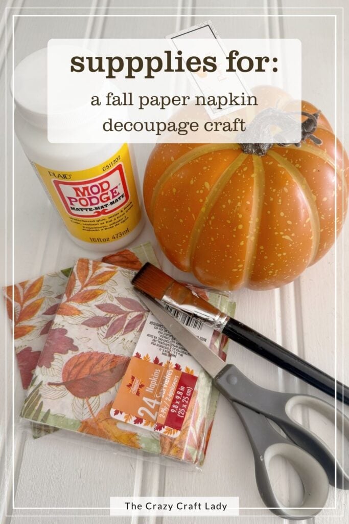 supplies for a fall napkin decoupage pumpkin craft
