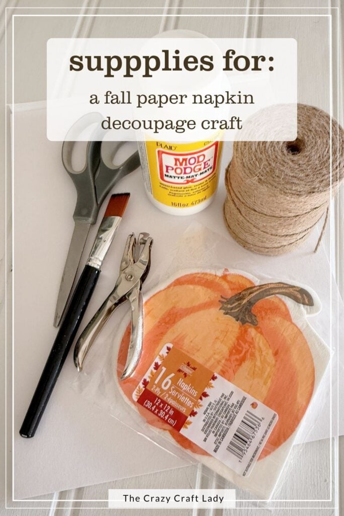 supplies for a pumpkin paper napkin fall craft