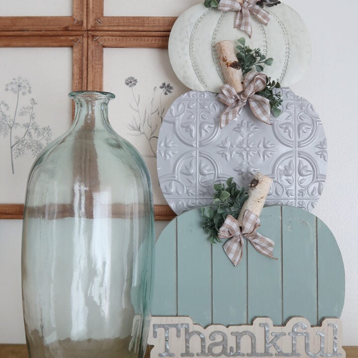 teal and gray stacked pumpkin craft