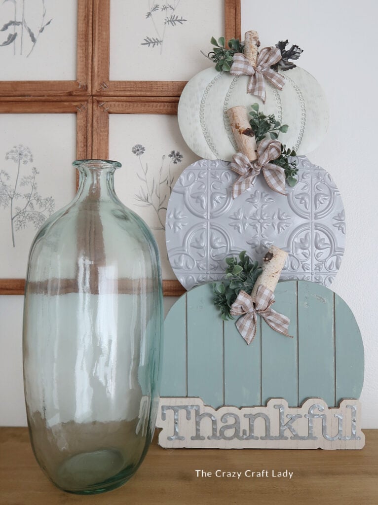 teal and gray stacked pumpkin craft