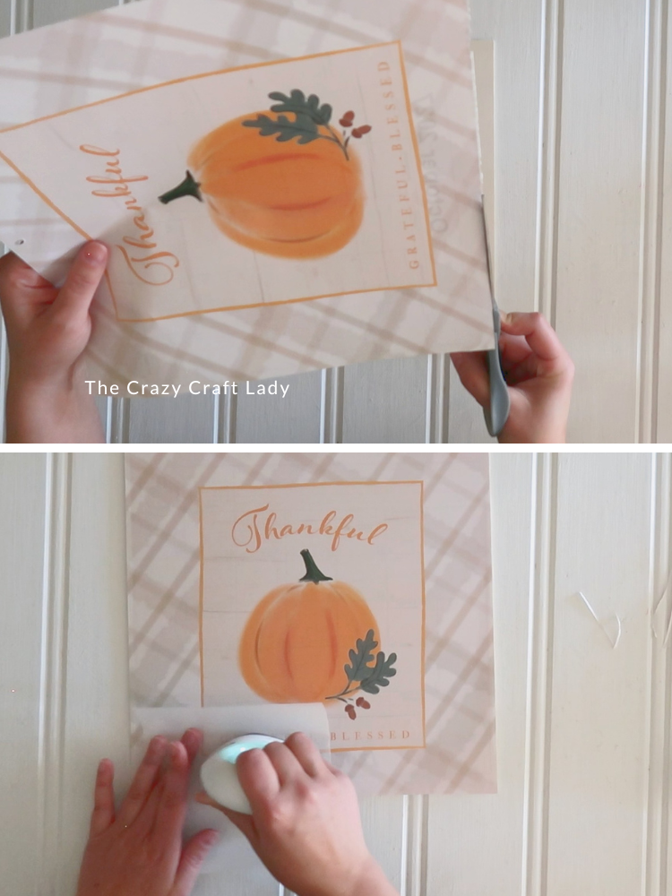 trim calendar page and heat press to wood sign