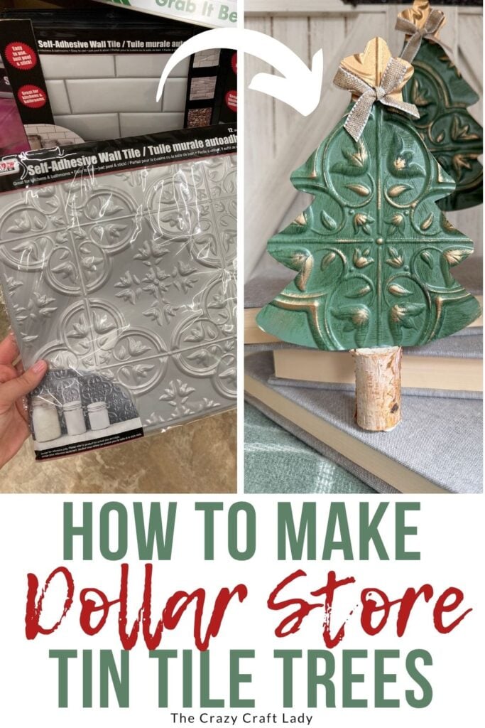 How to make dollar store tin tile Christmas trees, before and after