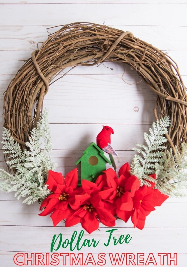 Poinsettia and Birdhouse Wreath