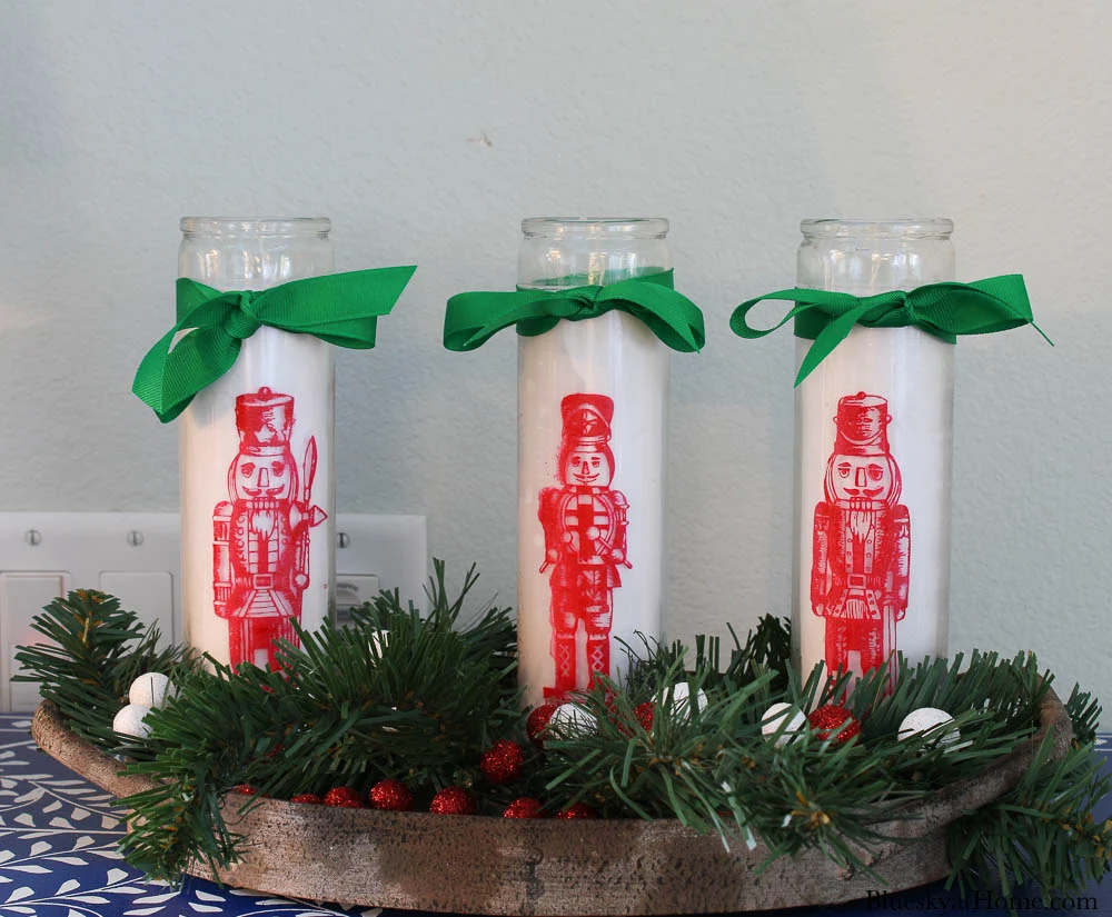 Stenciled Nutcracker Candles