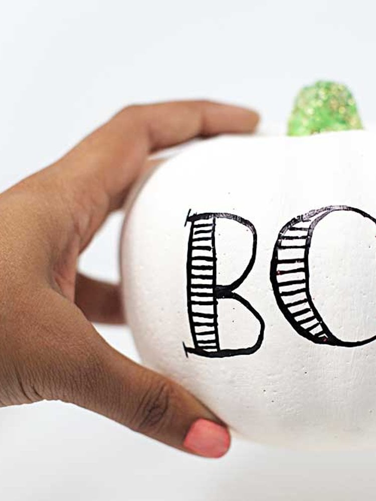 Black and white lettered Dollar Tree foam pumpkin