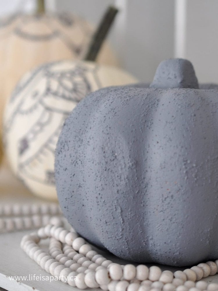 Faux concrete painted dollar store foam pumpkin