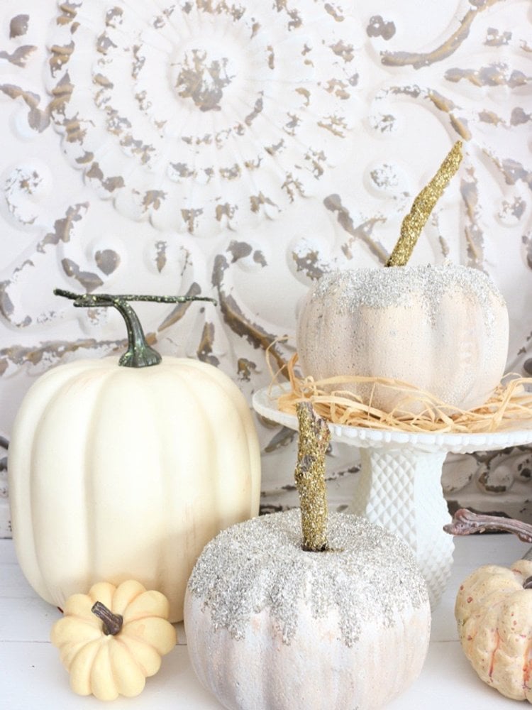 Glass glitter vintage style Dollar Tree foam pumpkins