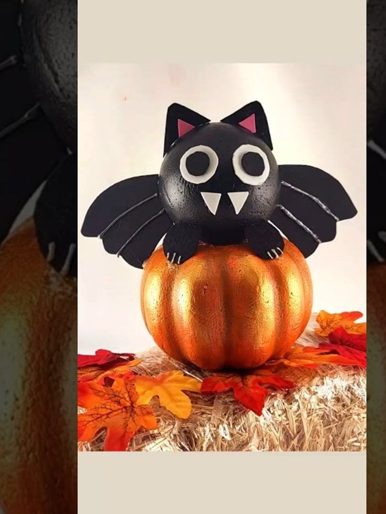 No-carve bat made from a Dollar Tree foam pumpkin