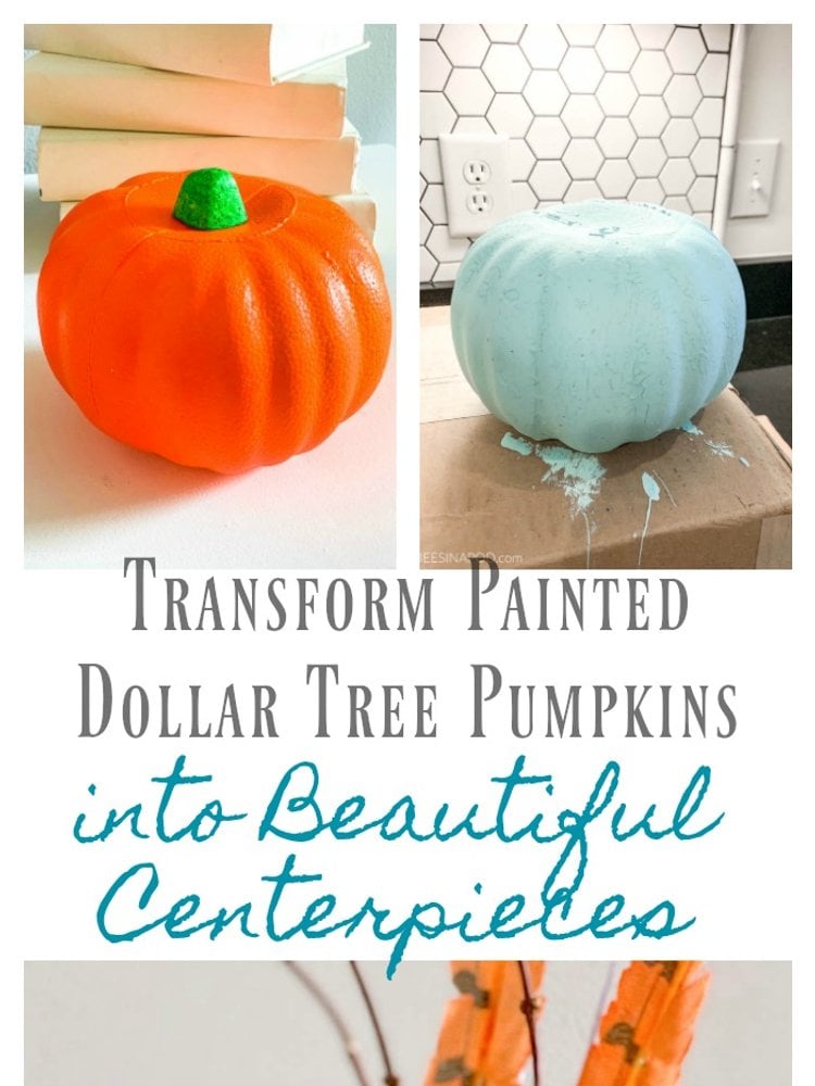 Speckled painted Dollar Tree foam pumpkin centerpieces