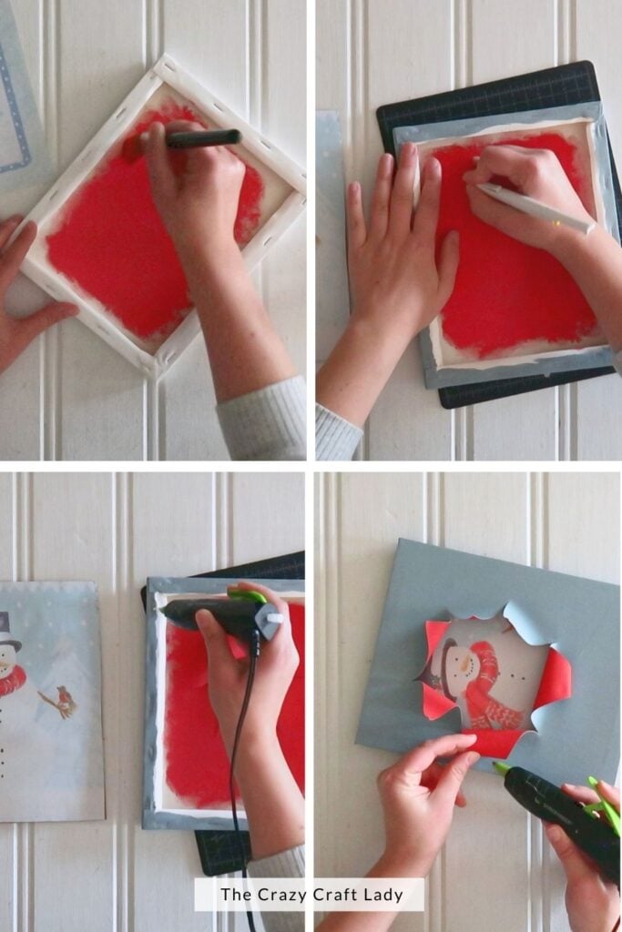how to paint cut and hot glue a busted canvas craft