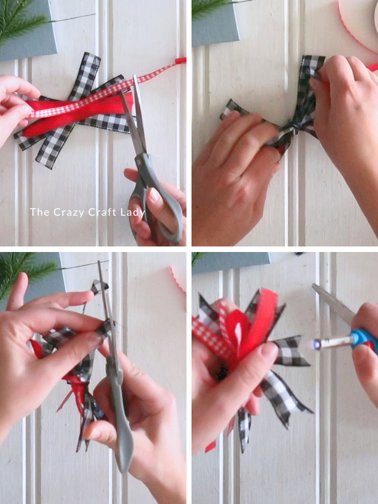 layer pieces of ribbon and tie into a scrappy bow