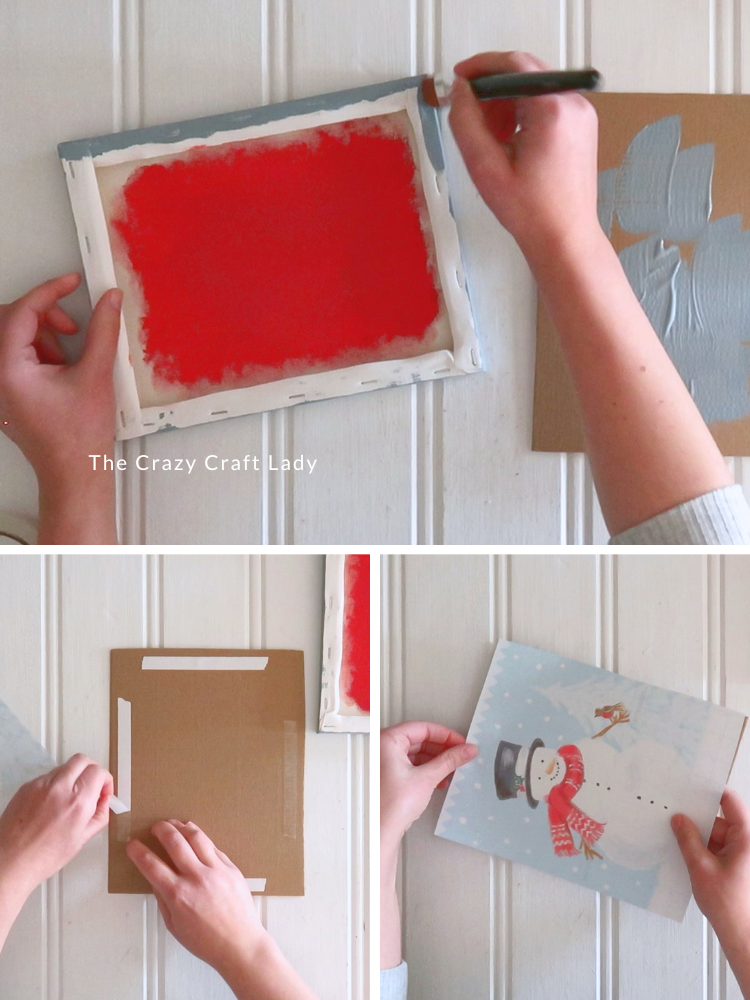 paint back edges of stretched canvas light blue and then tape calendar page to cardboard backer
