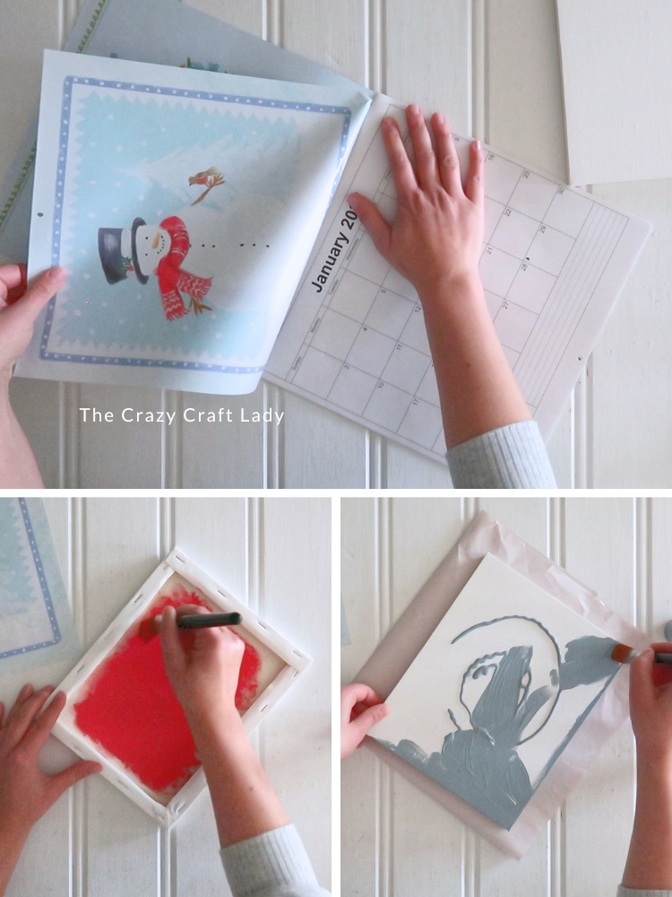 select a calendar page then paint the front and back of a canvas red and light blue