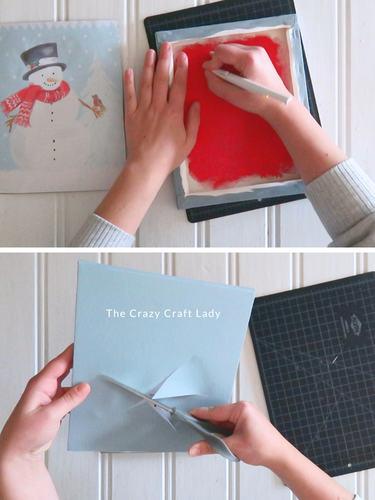 use a pen blade and then scissors to cut slits into the canvas